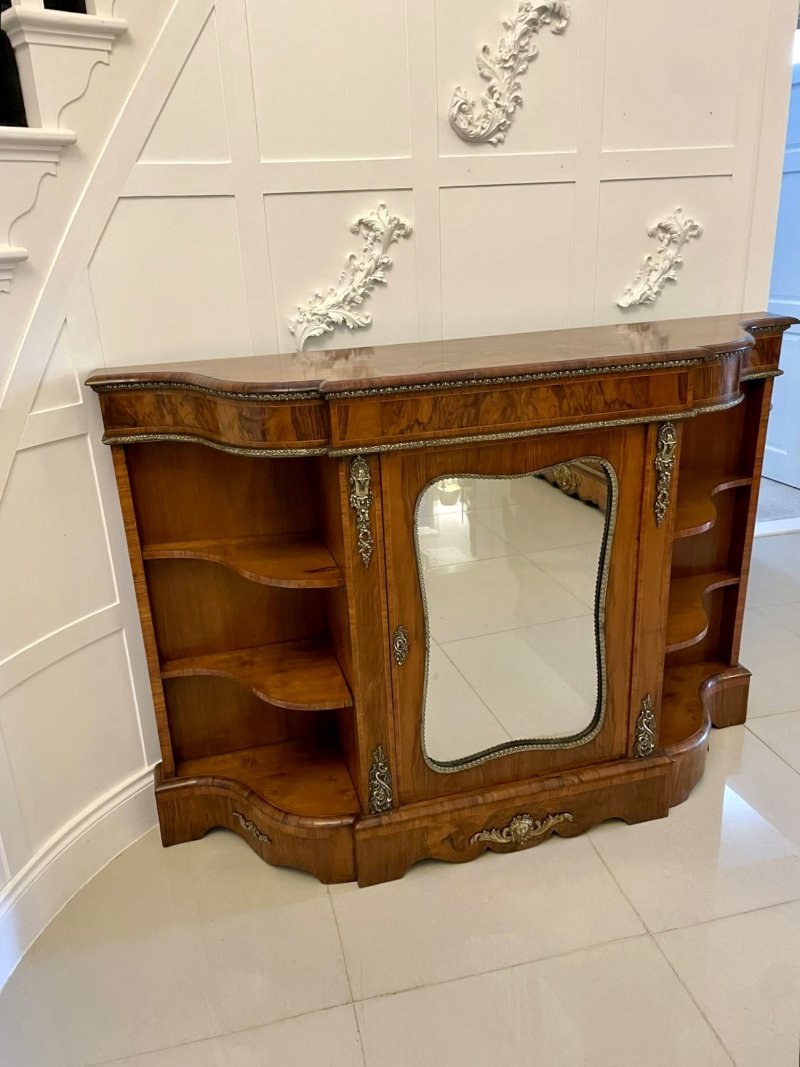 Antique Victorian Burr Walnut Ormolu Mounted Credenza Cabinet Sideboard