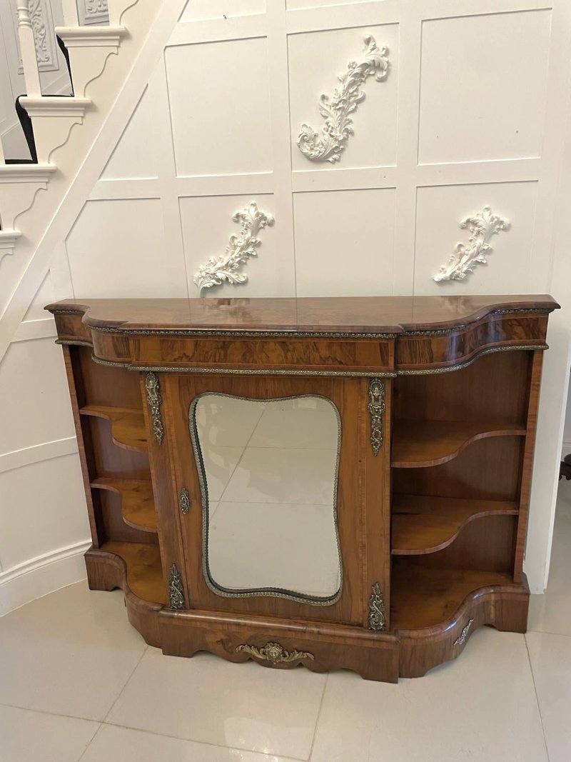 Antique Victorian Burr Walnut Ormolu Mounted Credenza Cabinet Sideboard - Image 5