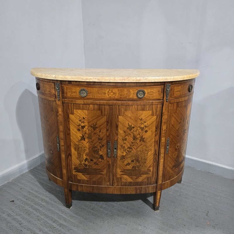 French Marquetry Inlaid Demi Lune Cabinet - Image 7