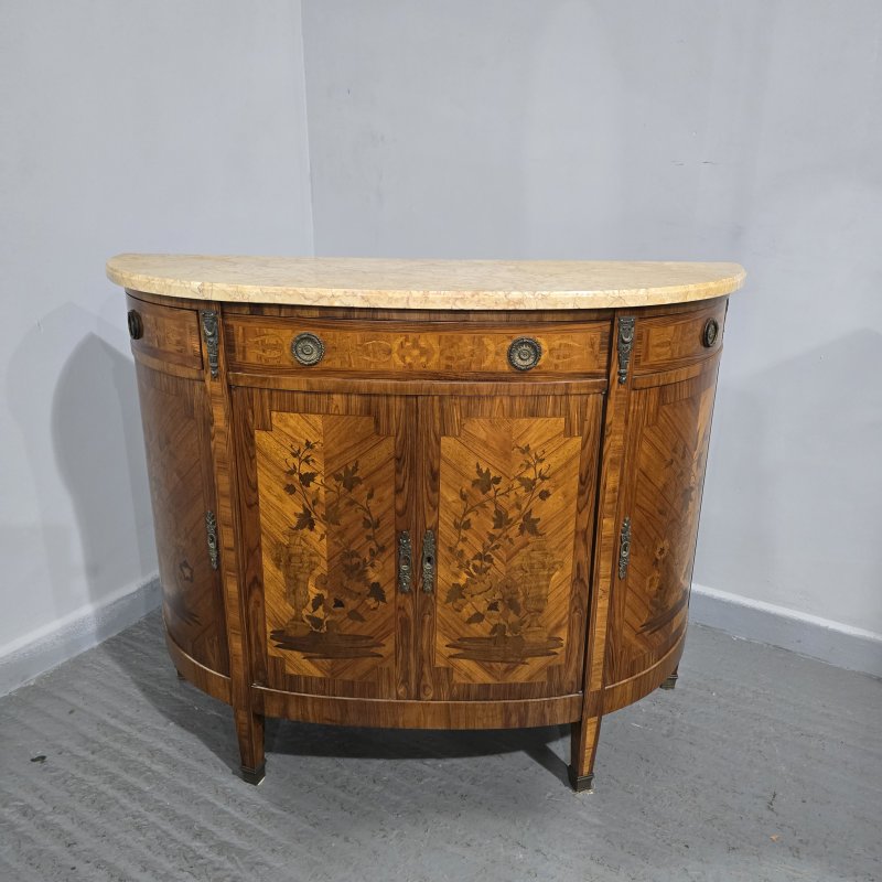 French Marquetry Inlaid Demi Lune Cabinet - Image 5