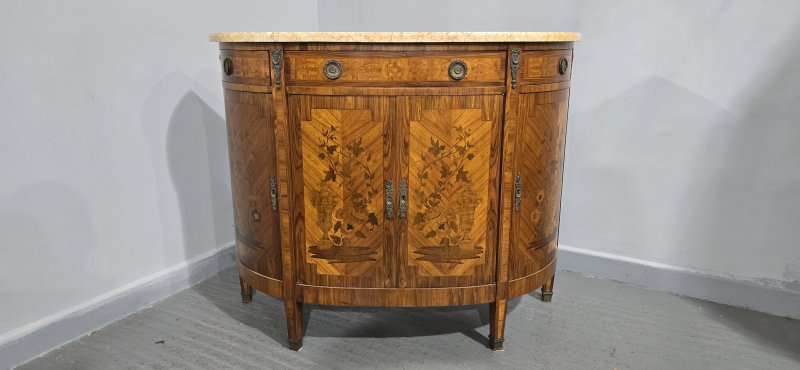 French Marquetry Inlaid Demi Lune Cabinet - Image 8