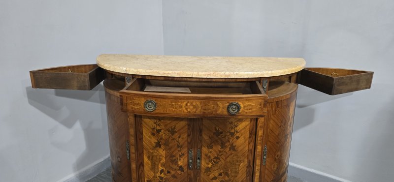 French Marquetry Inlaid Demi Lune Cabinet - Image 2