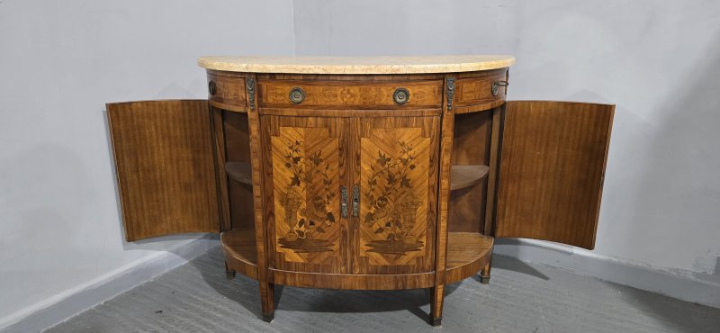 French Marquetry Inlaid Demi Lune Cabinet - Image 3