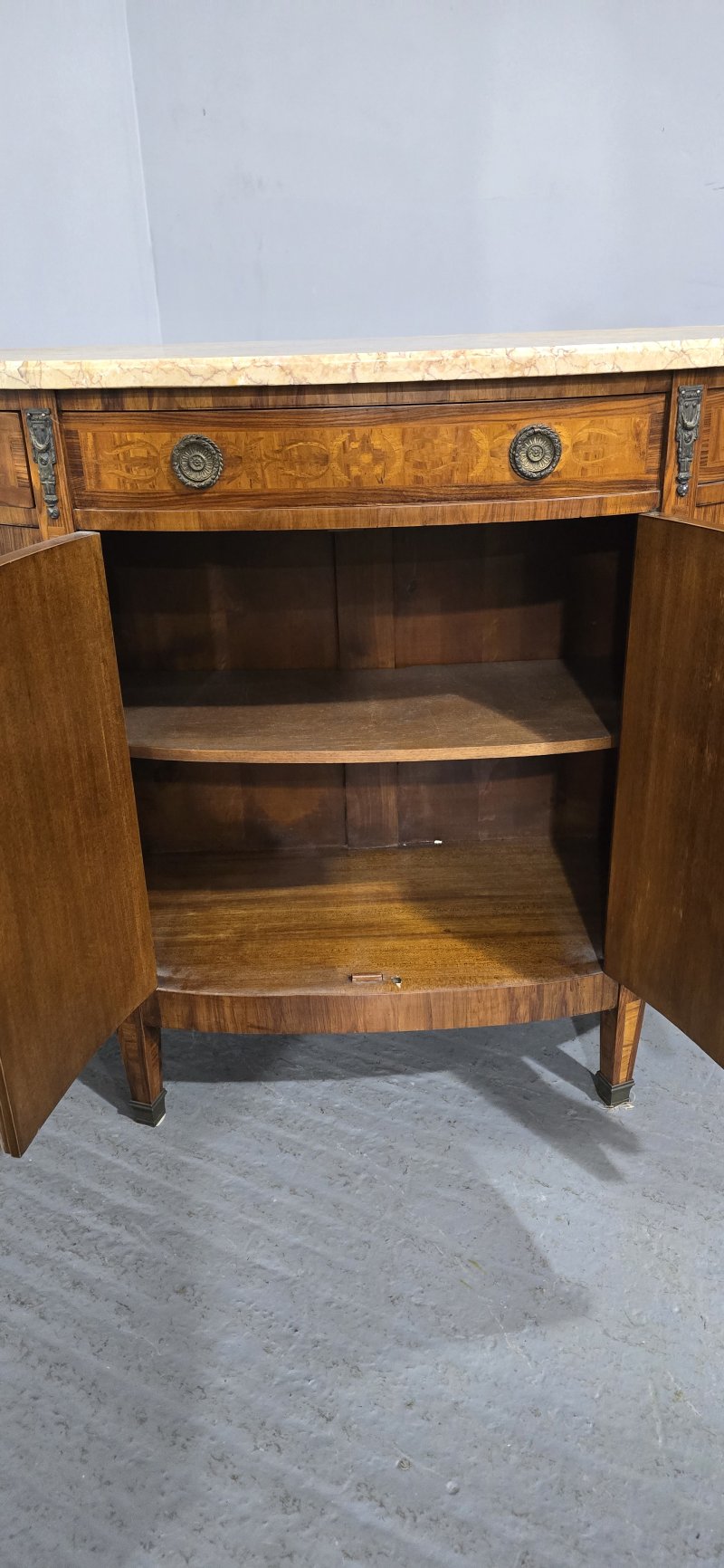 French Marquetry Inlaid Demi Lune Cabinet - Image 11