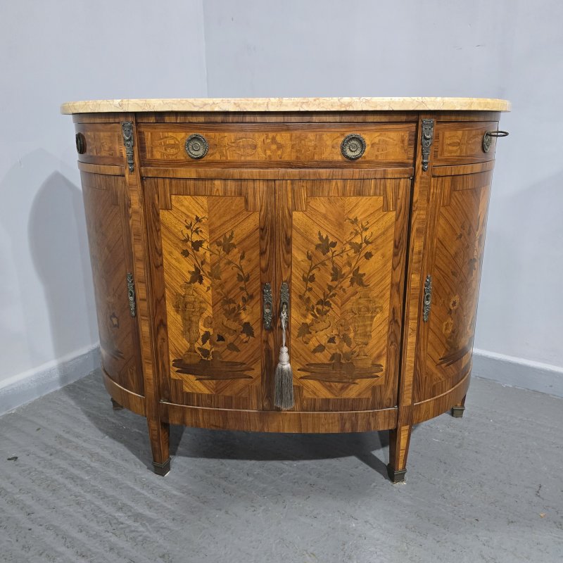French Marquetry Inlaid Demi Lune Cabinet - Image 10