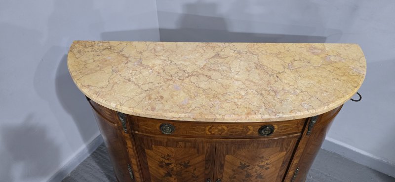 French Marquetry Inlaid Demi Lune Cabinet - Image 9