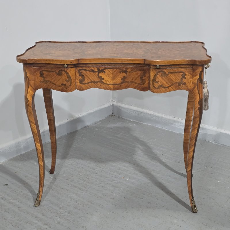 Small & Very Pretty French Marquetry Writing Table - Image 8