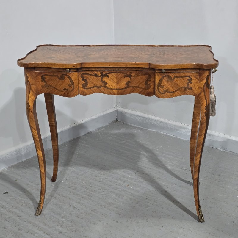 Small & Very Pretty French Marquetry Writing Table - Image 9