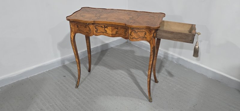 Small & Very Pretty French Marquetry Writing Table - Image 5