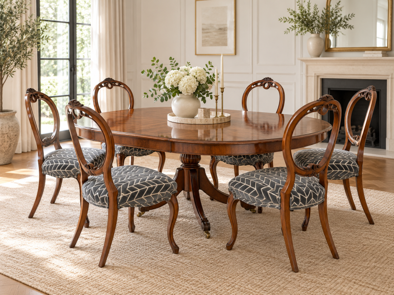 Antique Victorian Walnut Set of 6 Carved Balloon Back Dining Chairs - Image 2