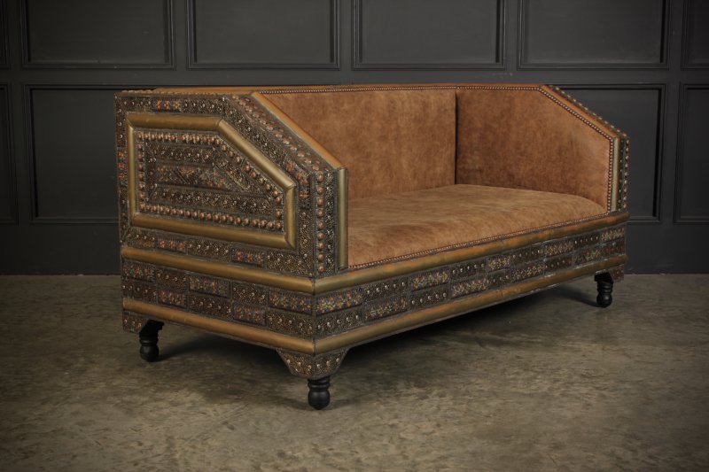 Moroccan Embossed Metal & Leather Sofa