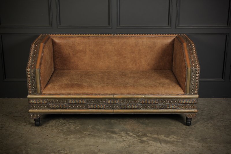 Moroccan Embossed Metal & Leather Sofa - Image 3