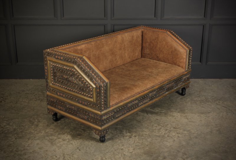 Moroccan Embossed Metal & Leather Sofa - Image 2