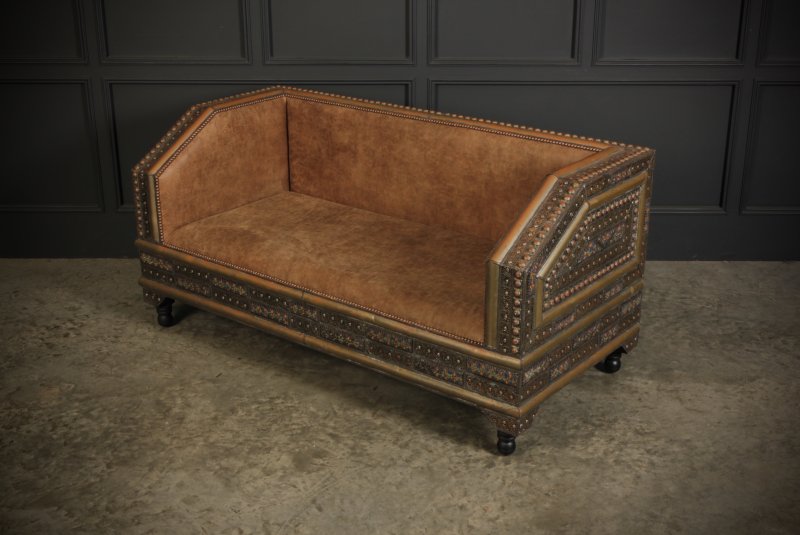 Moroccan Embossed Metal & Leather Sofa - Image 5