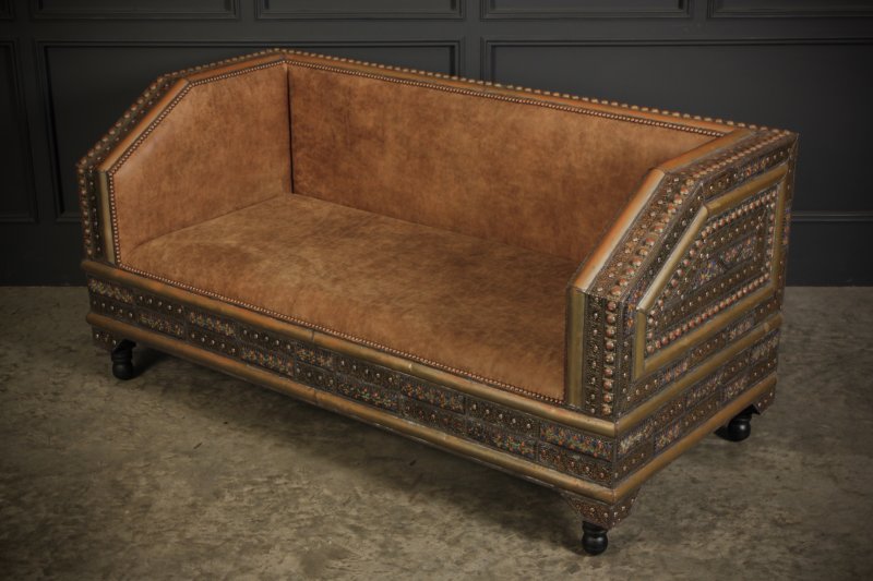 Moroccan Embossed Metal & Leather Sofa - Image 6