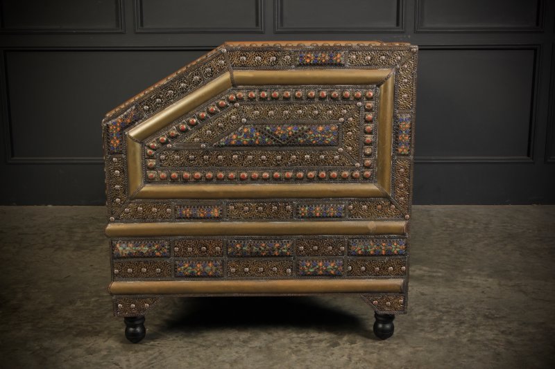 Moroccan Embossed Metal & Leather Sofa - Image 10
