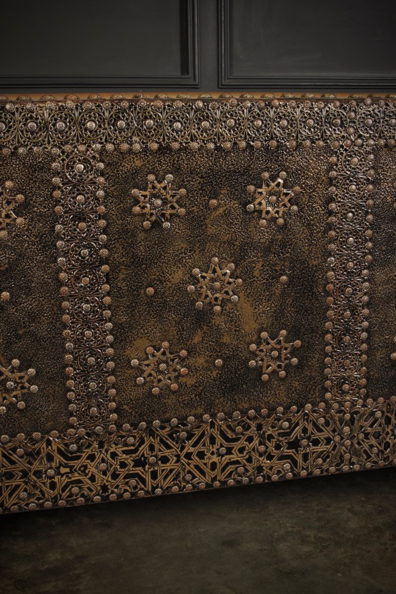 Moroccan Embossed Metal & Leather Sofa - Image 13