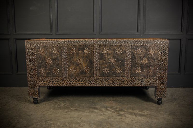 Moroccan Embossed Metal & Leather Sofa - Image 7