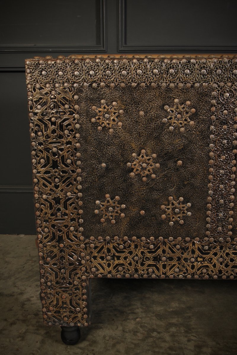 Moroccan Embossed Metal & Leather Sofa - Image 11