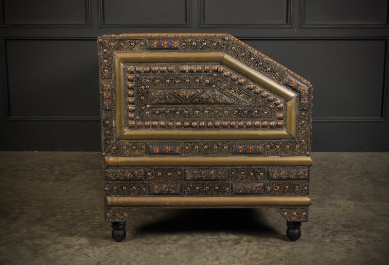 Moroccan Embossed Metal & Leather Sofa - Image 8