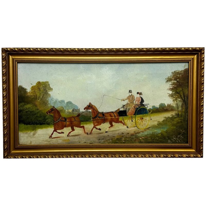 Philip H. Rideout — Going to Fair — Edwardian Horse & Carriage Painting Dated 1908