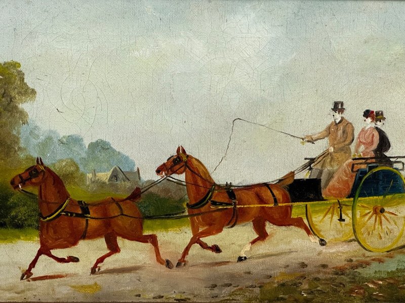 Philip H. Rideout — Going to Fair — Edwardian Horse & Carriage Painting Dated 1908 - Image 13