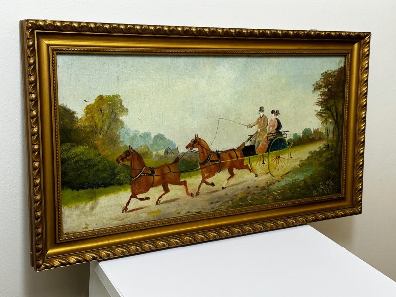 Philip H. Rideout — Going to Fair — Edwardian Horse & Carriage Painting Dated 1908 - Image 19
