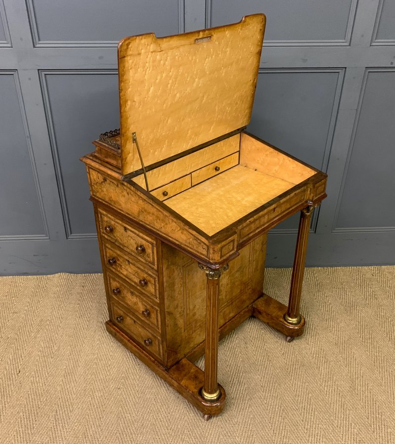 Victorian Inlaid Burr Walnut Davenport - Image 7