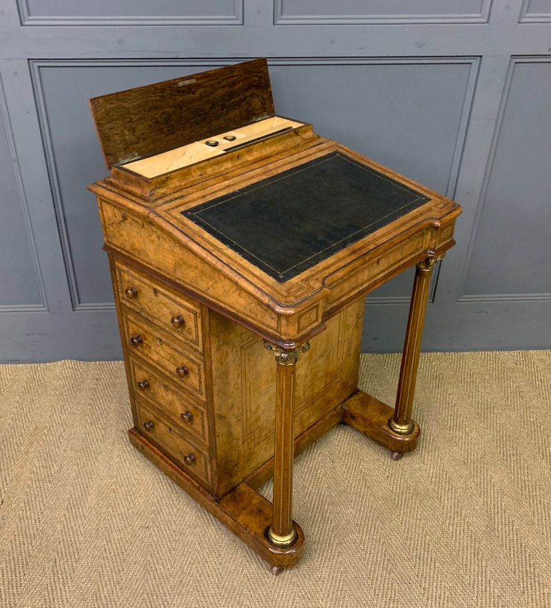 Victorian Inlaid Burr Walnut Davenport - Image 9