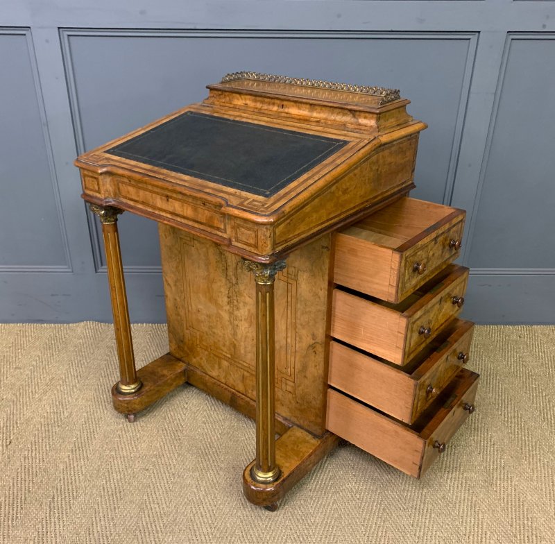 Victorian Inlaid Burr Walnut Davenport - Image 8