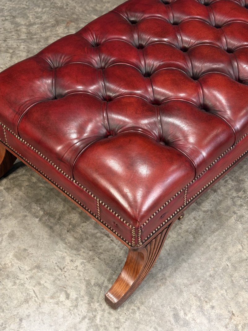 Large Red Buttoned Leather Footstool - Image 2