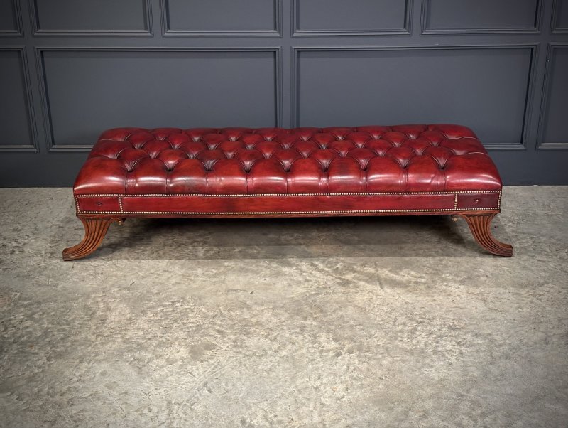Large Red Buttoned Leather Footstool - Image 4