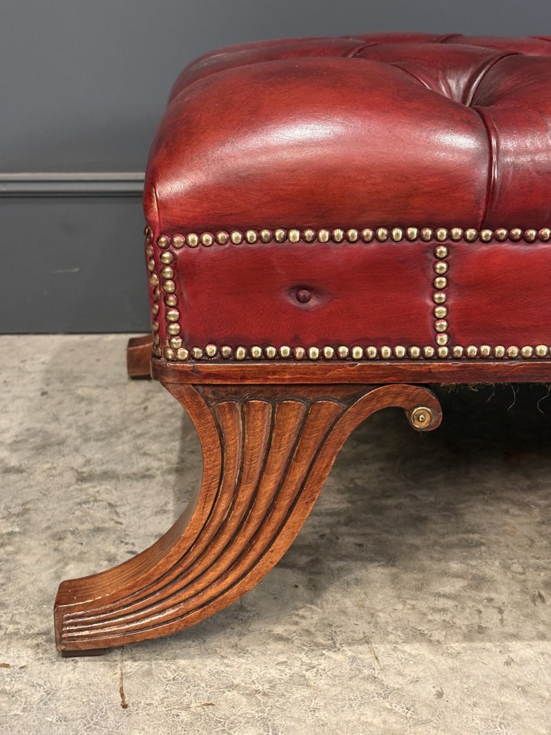 Large Red Buttoned Leather Footstool - Image 7