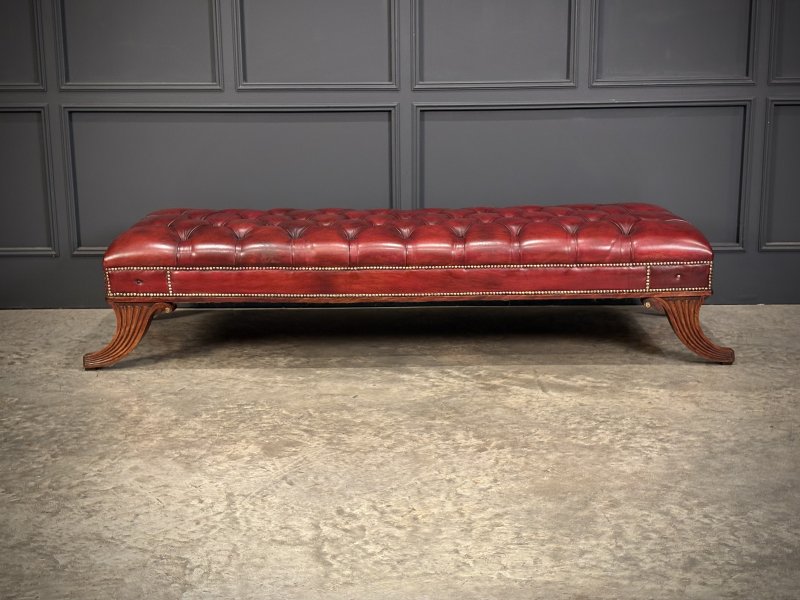 Large Red Buttoned Leather Footstool - Image 6