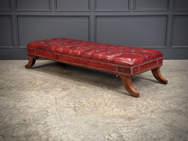 Large Red Buttoned Leather Footstool - Image 8