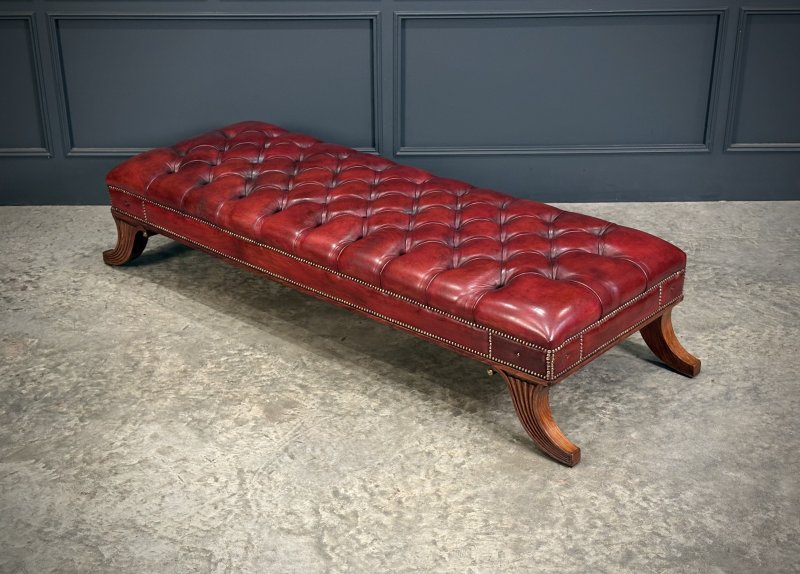 Large Red Buttoned Leather Footstool - Image 5