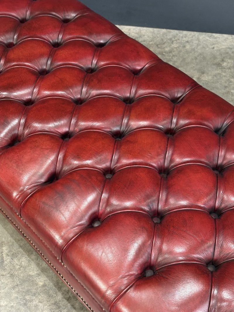 Large Red Buttoned Leather Footstool - Image 12
