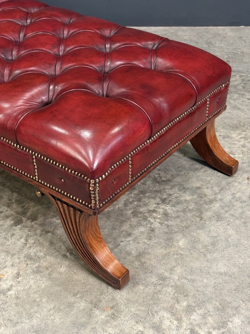 Large Red Buttoned Leather Footstool - Image 11
