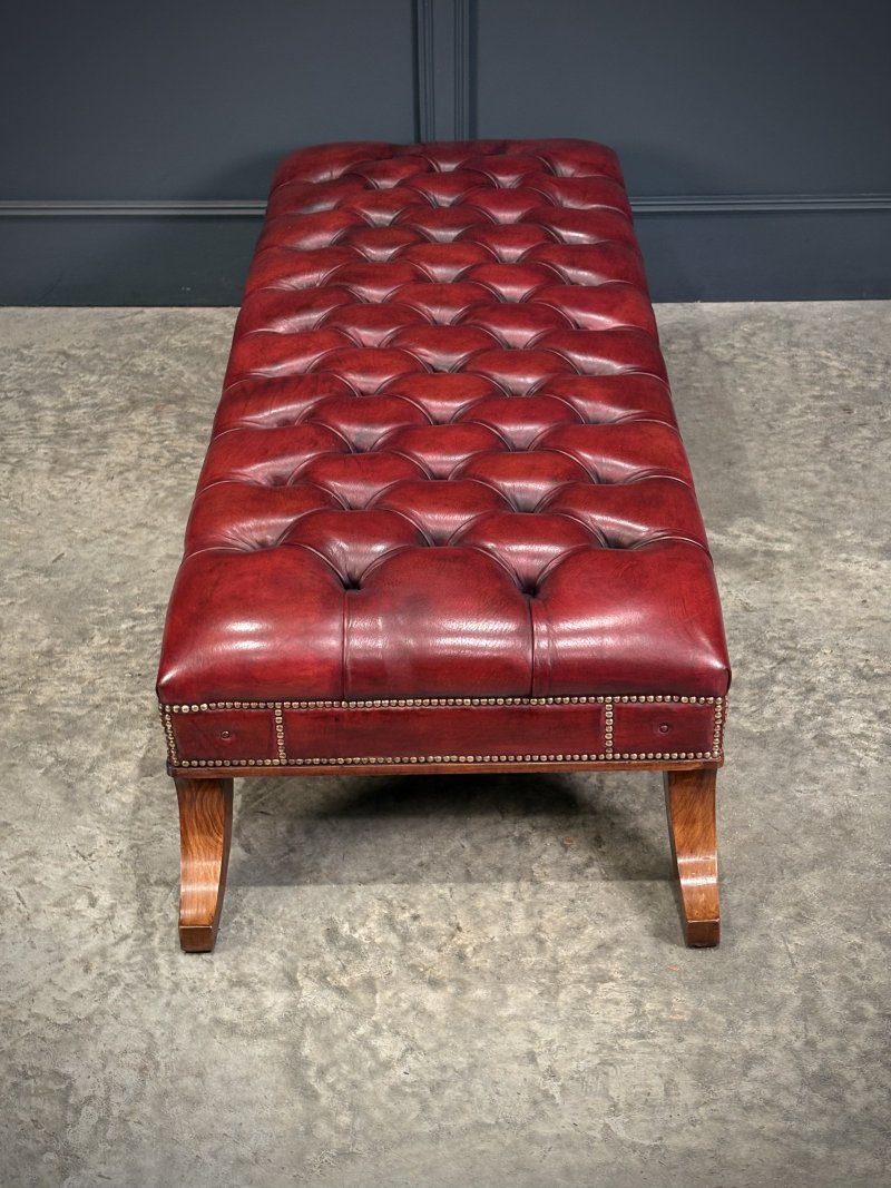 Large Red Buttoned Leather Footstool - Image 13