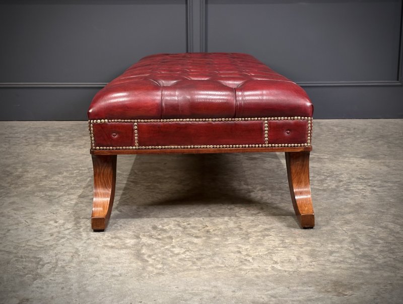 Large Red Buttoned Leather Footstool - Image 3