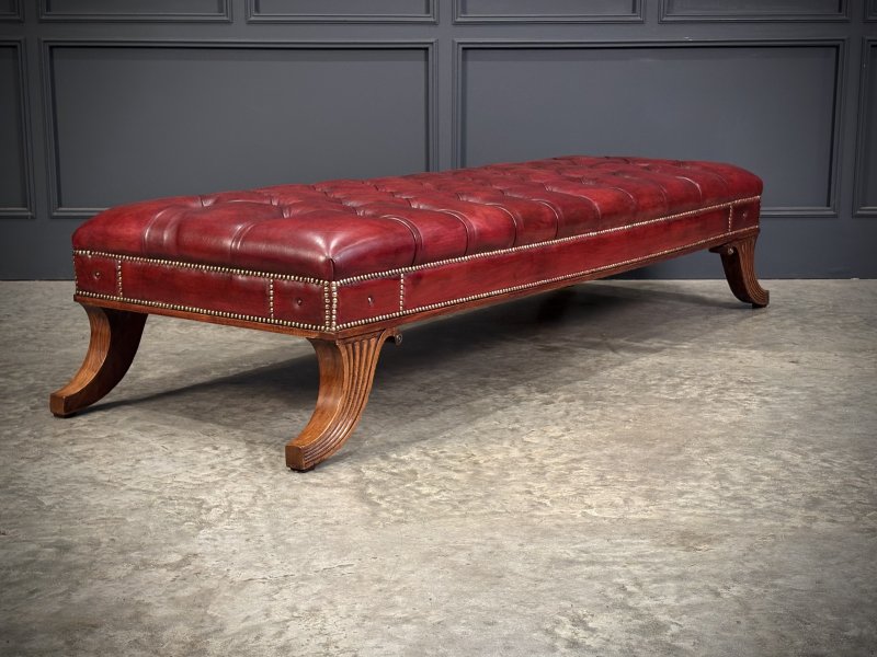 Large Red Buttoned Leather Footstool - Image 9