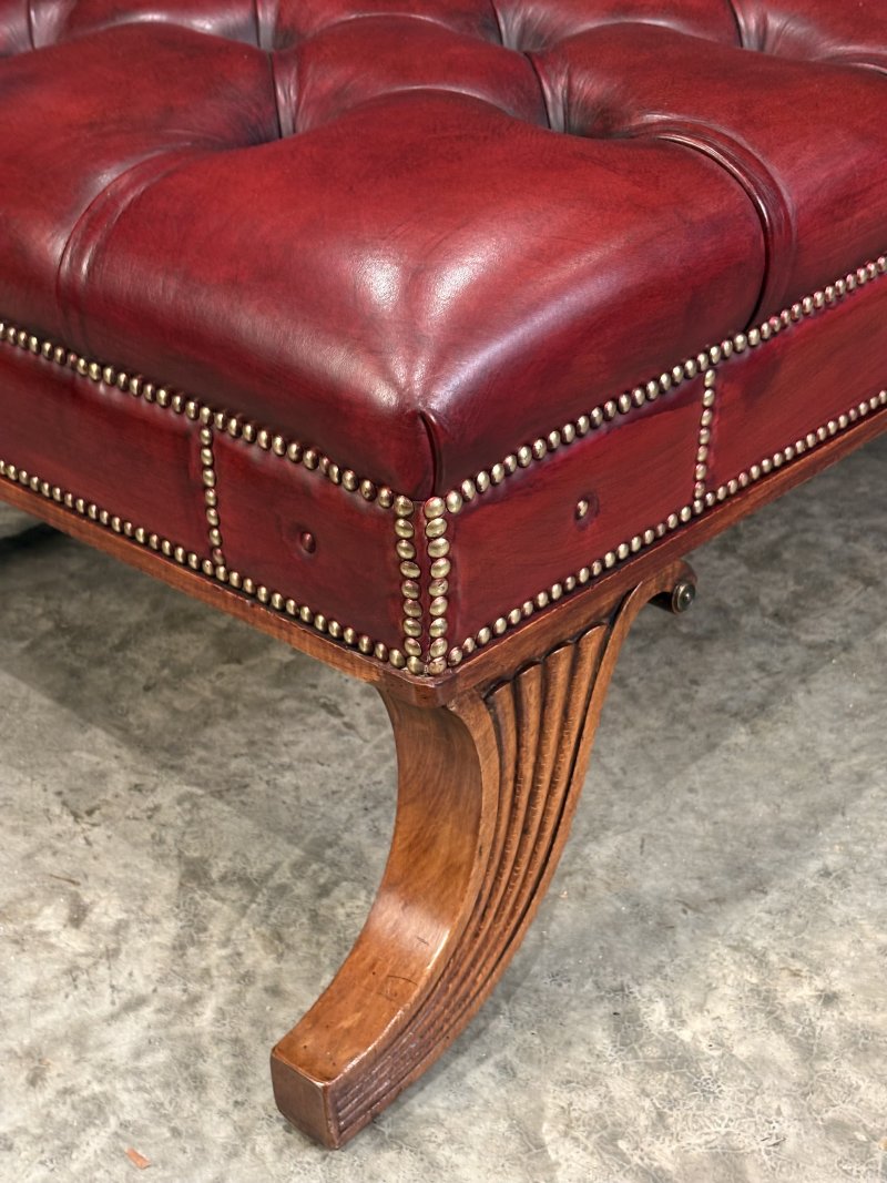 Large Red Buttoned Leather Footstool - Image 10