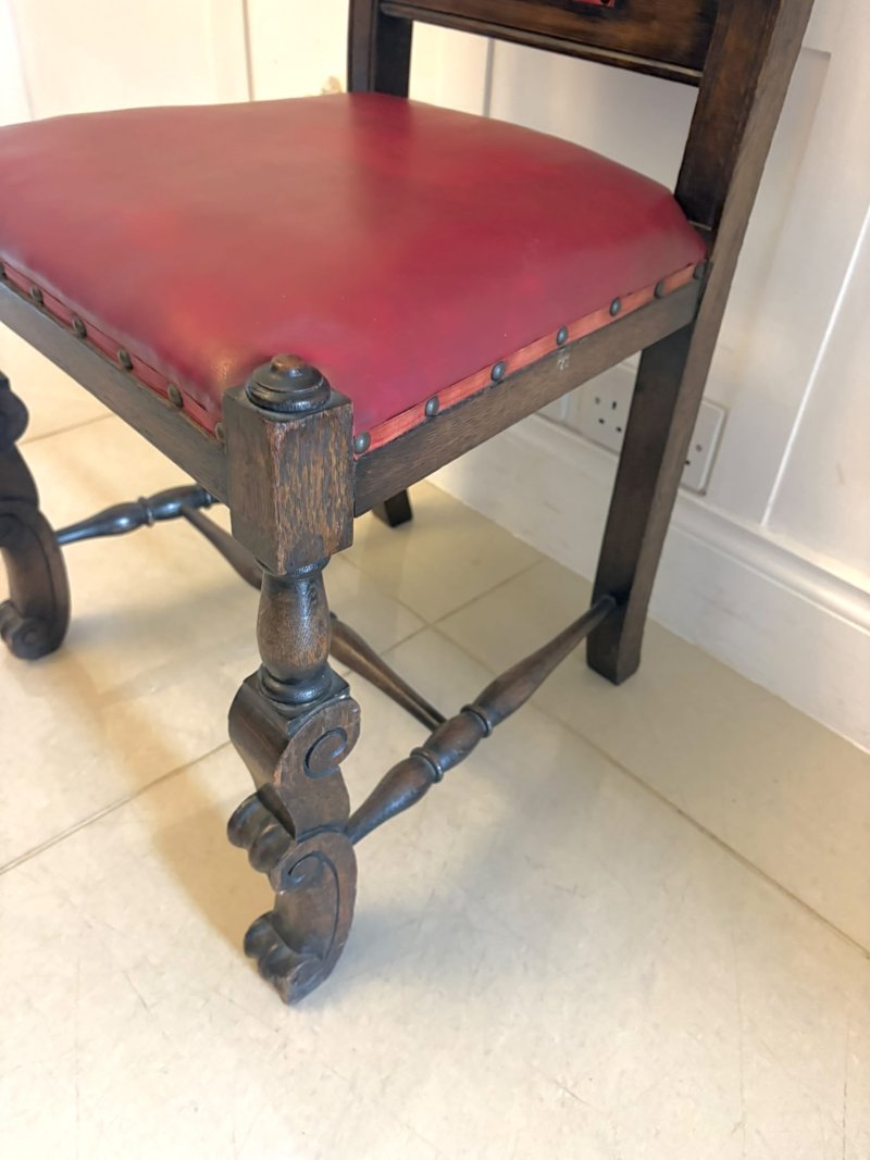 Antique Victorian Set of Six Carved Oak Barley Twist Dining Chairs - Image 10