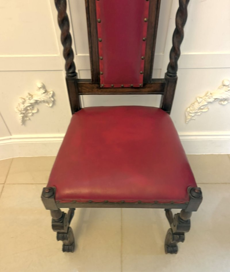 Antique Victorian Set of Six Carved Oak Barley Twist Dining Chairs - Image 9