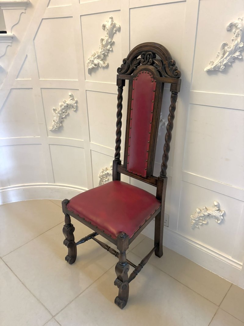 Antique Victorian Set of Six Carved Oak Barley Twist Dining Chairs - Image 8