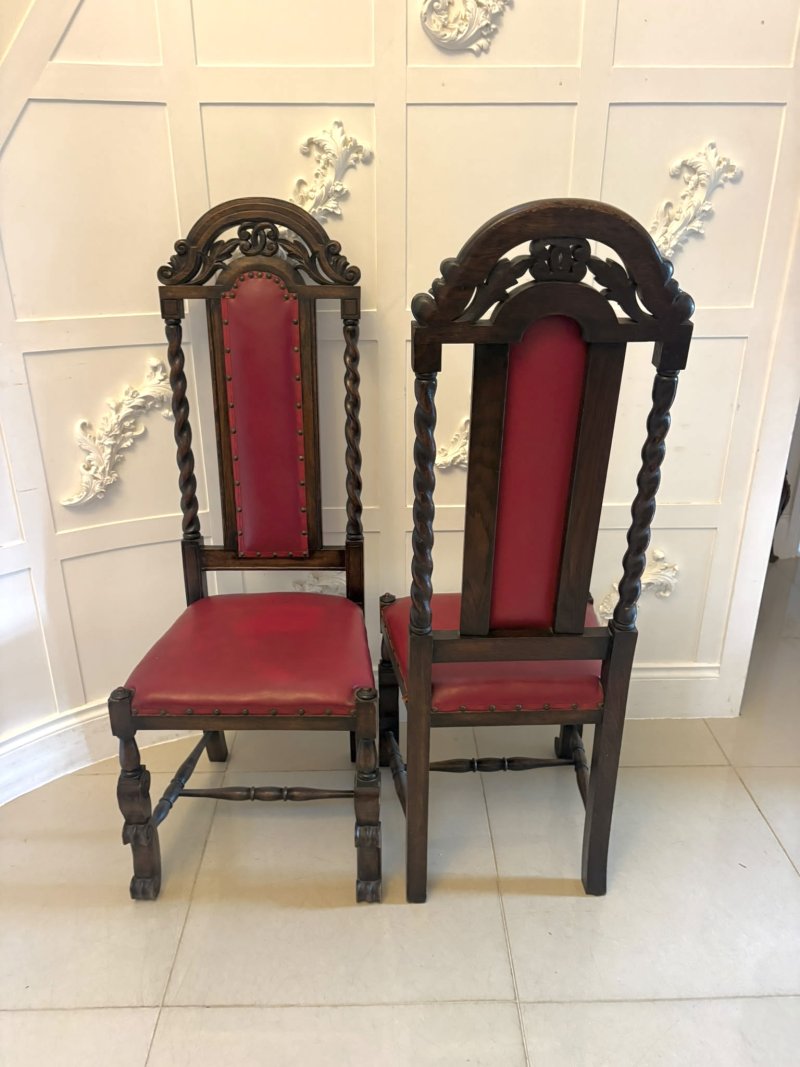 Antique Victorian Set of Six Carved Oak Barley Twist Dining Chairs - Image 4