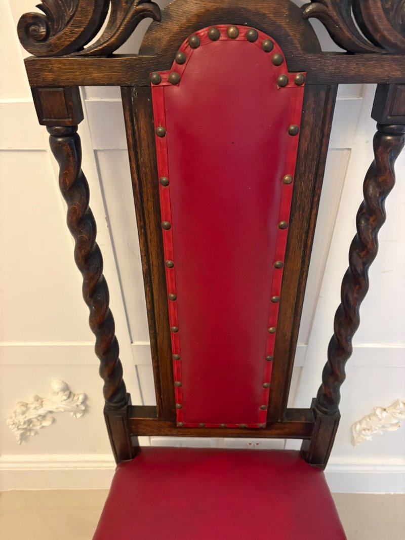 Antique Victorian Set of Six Carved Oak Barley Twist Dining Chairs - Image 13