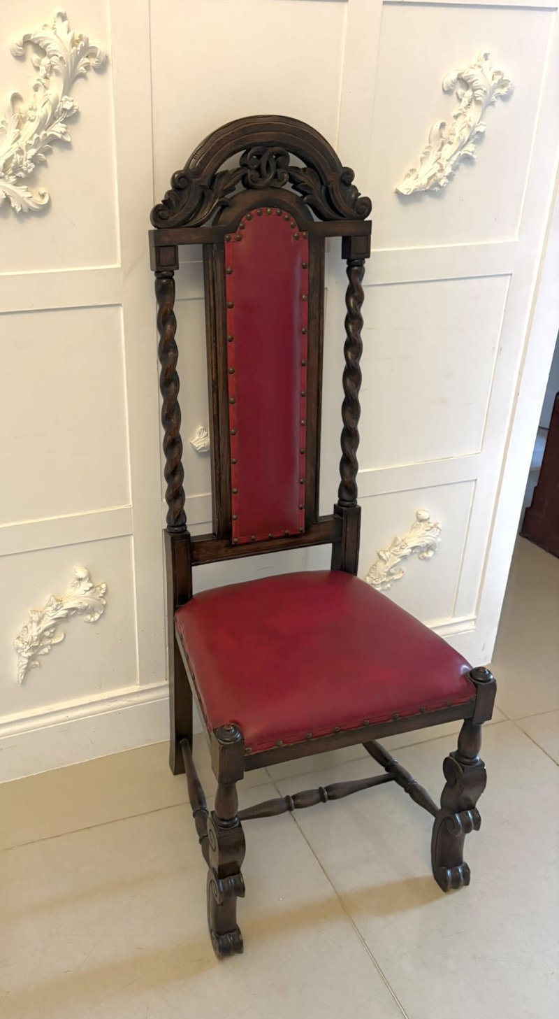 Antique Victorian Set of Six Carved Oak Barley Twist Dining Chairs - Image 7