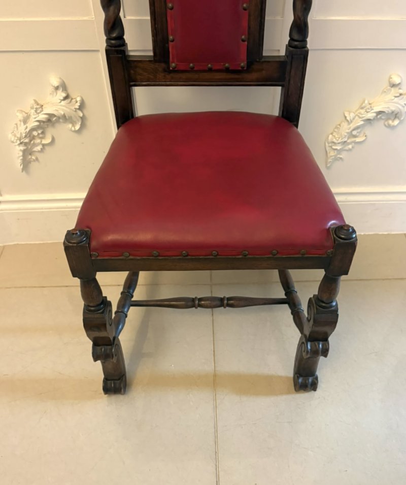 Antique Victorian Set of Six Carved Oak Barley Twist Dining Chairs - Image 16