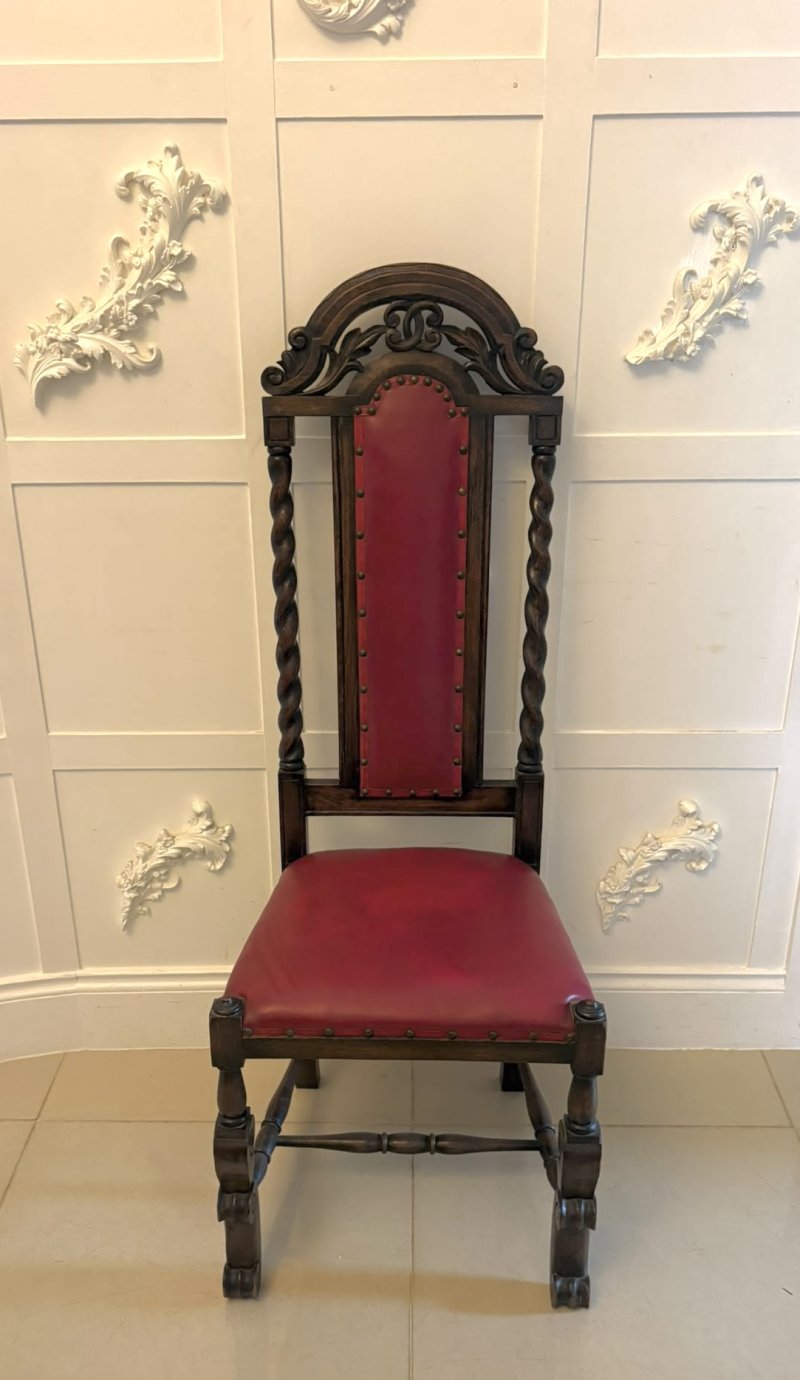 Antique Victorian Set of Six Carved Oak Barley Twist Dining Chairs - Image 6
